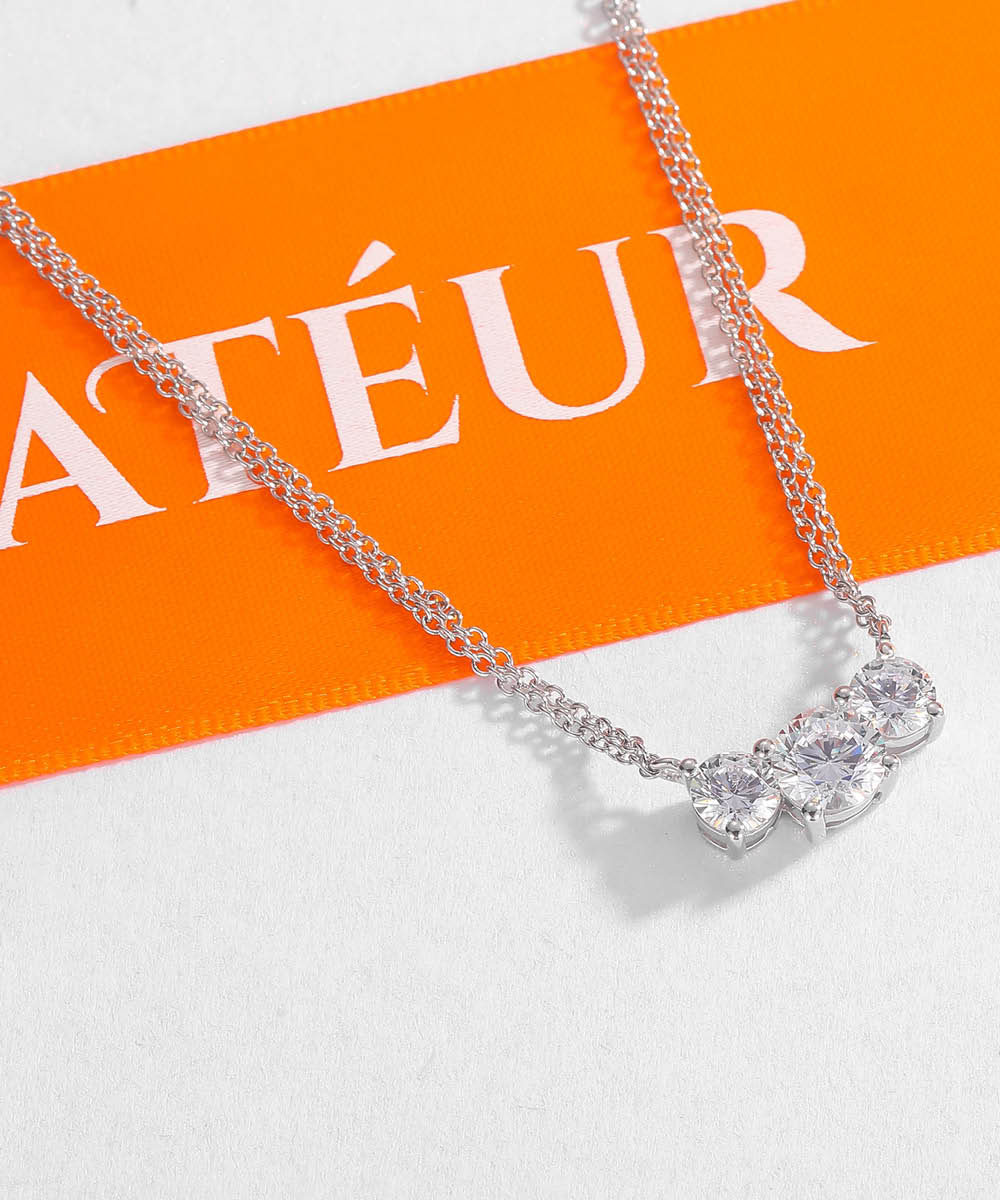 Satéur Tri-Pierre Diamond Necklace™, 18K White Gold