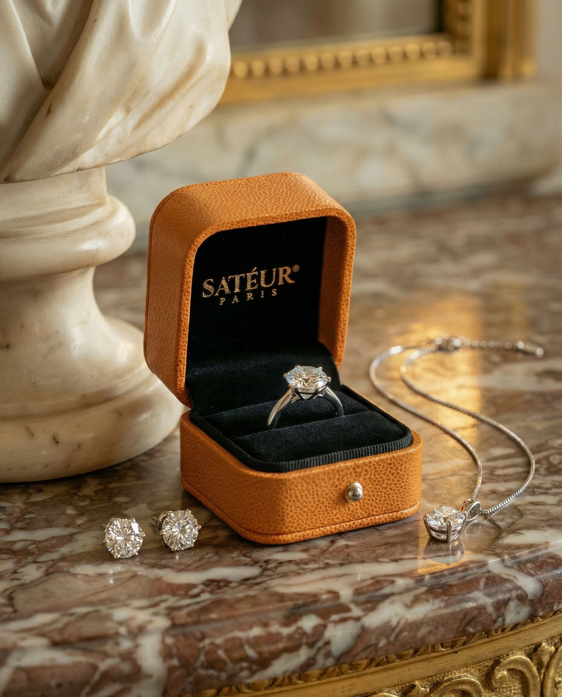 Satéur Destinée Trio in leather box with necklace and earrings
