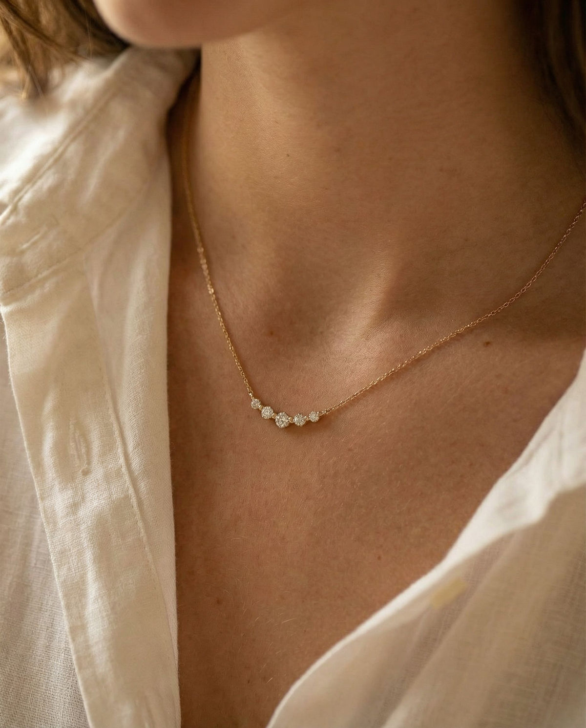Satéur Lueur Diamond Necklace™, 14K Solid Gold worn