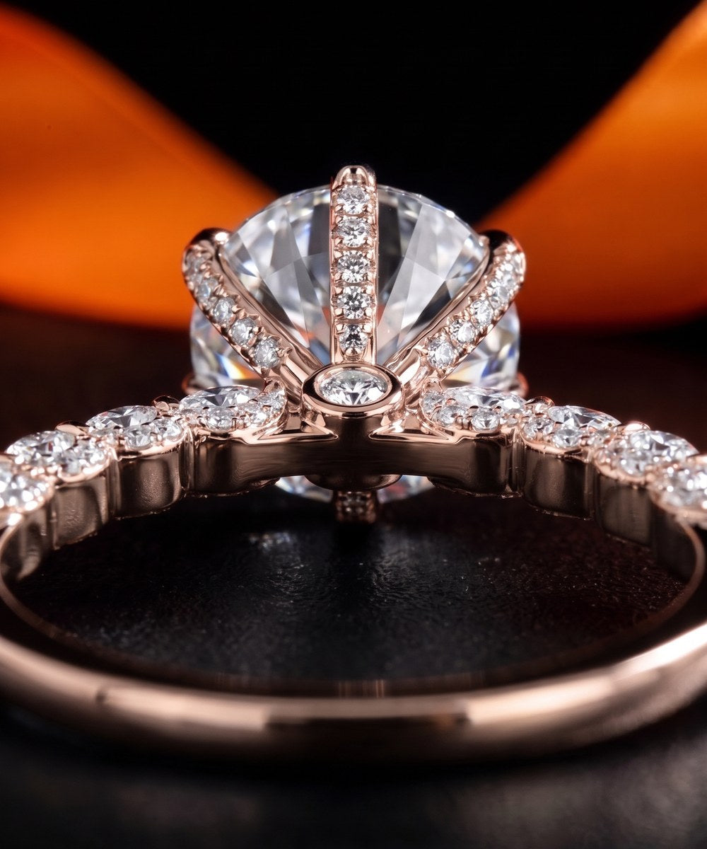 Satéur Rosé Victoire Ring — 18K rose gold finish diamond-look solitaire — macro-B